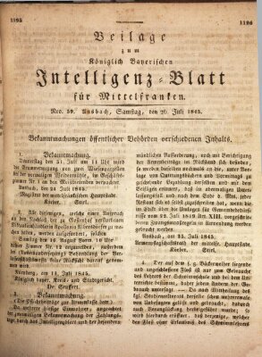 Königlich Bayerisches Intelligenzblatt für Mittelfranken (Ansbacher Intelligenz-Zeitung) Samstag 26. Juli 1845