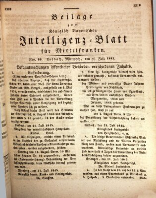 Königlich Bayerisches Intelligenzblatt für Mittelfranken (Ansbacher Intelligenz-Zeitung) Mittwoch 30. Juli 1845