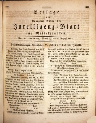 Königlich Bayerisches Intelligenzblatt für Mittelfranken (Ansbacher Intelligenz-Zeitung) Samstag 9. August 1845