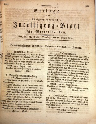 Königlich Bayerisches Intelligenzblatt für Mittelfranken (Ansbacher Intelligenz-Zeitung) Samstag 16. August 1845