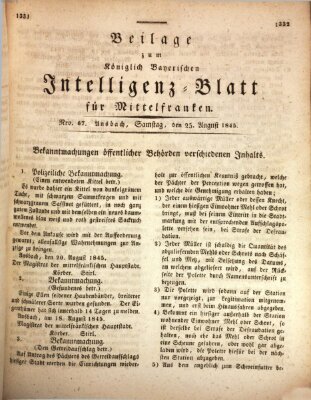 Königlich Bayerisches Intelligenzblatt für Mittelfranken (Ansbacher Intelligenz-Zeitung) Samstag 23. August 1845