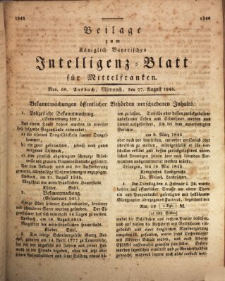 Königlich Bayerisches Intelligenzblatt für Mittelfranken (Ansbacher Intelligenz-Zeitung) Mittwoch 27. August 1845
