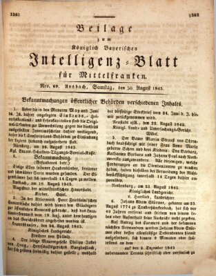 Königlich Bayerisches Intelligenzblatt für Mittelfranken (Ansbacher Intelligenz-Zeitung) Samstag 30. August 1845