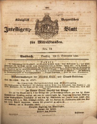 Königlich Bayerisches Intelligenzblatt für Mittelfranken (Ansbacher Intelligenz-Zeitung) Samstag 13. September 1845