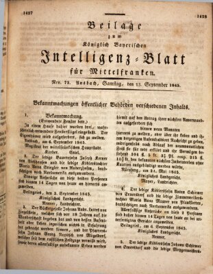 Königlich Bayerisches Intelligenzblatt für Mittelfranken (Ansbacher Intelligenz-Zeitung) Samstag 13. September 1845