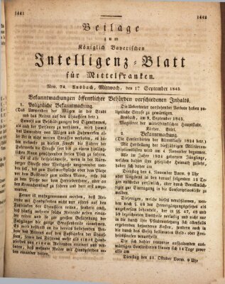 Königlich Bayerisches Intelligenzblatt für Mittelfranken (Ansbacher Intelligenz-Zeitung) Mittwoch 17. September 1845