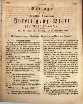 Königlich Bayerisches Intelligenzblatt für Mittelfranken (Ansbacher Intelligenz-Zeitung) Samstag 20. September 1845