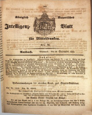 Königlich Bayerisches Intelligenzblatt für Mittelfranken (Ansbacher Intelligenz-Zeitung) Mittwoch 24. September 1845