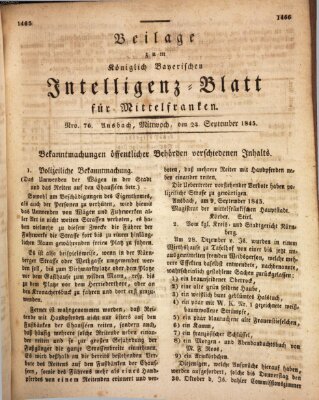 Königlich Bayerisches Intelligenzblatt für Mittelfranken (Ansbacher Intelligenz-Zeitung) Mittwoch 24. September 1845