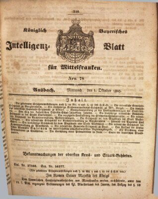 Königlich Bayerisches Intelligenzblatt für Mittelfranken (Ansbacher Intelligenz-Zeitung) Mittwoch 1. Oktober 1845