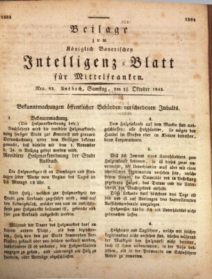 Königlich Bayerisches Intelligenzblatt für Mittelfranken (Ansbacher Intelligenz-Zeitung) Samstag 18. Oktober 1845