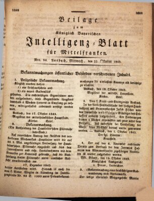 Königlich Bayerisches Intelligenzblatt für Mittelfranken (Ansbacher Intelligenz-Zeitung) Mittwoch 22. Oktober 1845