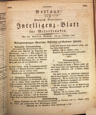 Königlich Bayerisches Intelligenzblatt für Mittelfranken (Ansbacher Intelligenz-Zeitung) Mittwoch 29. Oktober 1845