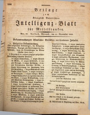 Königlich Bayerisches Intelligenzblatt für Mittelfranken (Ansbacher Intelligenz-Zeitung) Mittwoch 12. November 1845