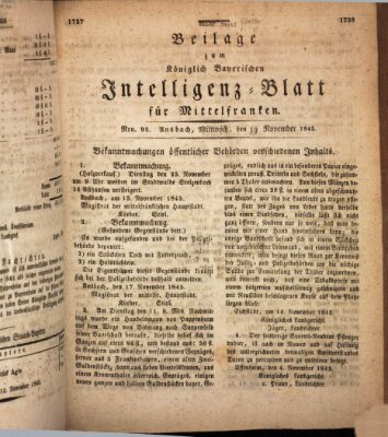 Königlich Bayerisches Intelligenzblatt für Mittelfranken (Ansbacher Intelligenz-Zeitung) Mittwoch 19. November 1845