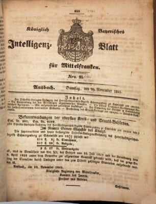 Königlich Bayerisches Intelligenzblatt für Mittelfranken (Ansbacher Intelligenz-Zeitung) Samstag 29. November 1845