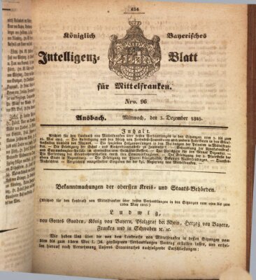 Königlich Bayerisches Intelligenzblatt für Mittelfranken (Ansbacher Intelligenz-Zeitung) Mittwoch 3. Dezember 1845