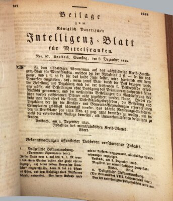 Königlich Bayerisches Intelligenzblatt für Mittelfranken (Ansbacher Intelligenz-Zeitung) Samstag 6. Dezember 1845