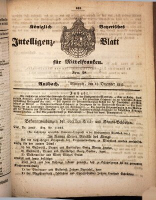 Königlich Bayerisches Intelligenzblatt für Mittelfranken (Ansbacher Intelligenz-Zeitung) Mittwoch 10. Dezember 1845