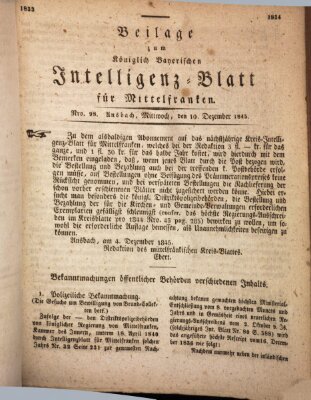 Königlich Bayerisches Intelligenzblatt für Mittelfranken (Ansbacher Intelligenz-Zeitung) Mittwoch 10. Dezember 1845