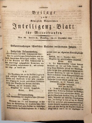 Königlich Bayerisches Intelligenzblatt für Mittelfranken (Ansbacher Intelligenz-Zeitung) Samstag 13. Dezember 1845