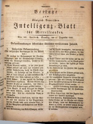 Königlich Bayerisches Intelligenzblatt für Mittelfranken (Ansbacher Intelligenz-Zeitung) Samstag 20. Dezember 1845