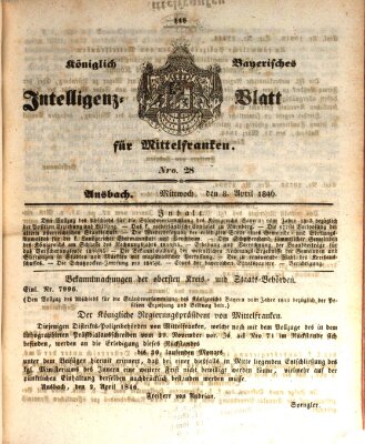 Königlich Bayerisches Intelligenzblatt für Mittelfranken (Ansbacher Intelligenz-Zeitung) Mittwoch 8. April 1846