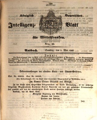 Königlich Bayerisches Intelligenzblatt für Mittelfranken (Ansbacher Intelligenz-Zeitung) Samstag 2. Mai 1846