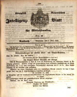 Königlich Bayerisches Intelligenzblatt für Mittelfranken (Ansbacher Intelligenz-Zeitung) Mittwoch 6. Mai 1846