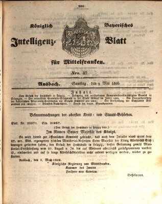 Königlich Bayerisches Intelligenzblatt für Mittelfranken (Ansbacher Intelligenz-Zeitung) Samstag 9. Mai 1846