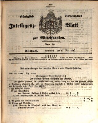 Königlich Bayerisches Intelligenzblatt für Mittelfranken (Ansbacher Intelligenz-Zeitung) Mittwoch 13. Mai 1846