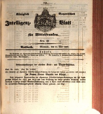 Königlich Bayerisches Intelligenzblatt für Mittelfranken (Ansbacher Intelligenz-Zeitung) Mittwoch 20. Mai 1846