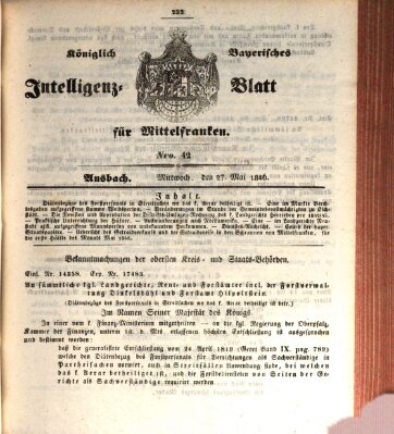 Königlich Bayerisches Intelligenzblatt für Mittelfranken (Ansbacher Intelligenz-Zeitung) Mittwoch 27. Mai 1846