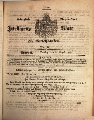 Königlich Bayerisches Intelligenzblatt für Mittelfranken (Ansbacher Intelligenz-Zeitung) Samstag 22. August 1846