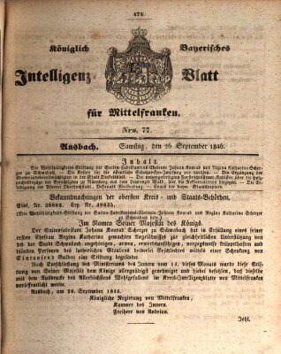 Königlich Bayerisches Intelligenzblatt für Mittelfranken (Ansbacher Intelligenz-Zeitung) Samstag 26. September 1846