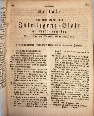 Königlich Bayerisches Intelligenzblatt für Mittelfranken (Ansbacher Intelligenz-Zeitung) Mittwoch 21. Januar 1846