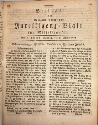 Königlich Bayerisches Intelligenzblatt für Mittelfranken (Ansbacher Intelligenz-Zeitung) Samstag 24. Januar 1846