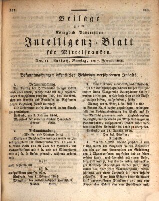 Königlich Bayerisches Intelligenzblatt für Mittelfranken (Ansbacher Intelligenz-Zeitung) Samstag 7. Februar 1846