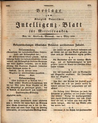 Königlich Bayerisches Intelligenzblatt für Mittelfranken (Ansbacher Intelligenz-Zeitung) Mittwoch 4. März 1846