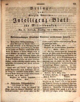 Königlich Bayerisches Intelligenzblatt für Mittelfranken (Ansbacher Intelligenz-Zeitung) Samstag 7. März 1846