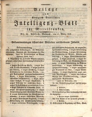 Königlich Bayerisches Intelligenzblatt für Mittelfranken (Ansbacher Intelligenz-Zeitung) Mittwoch 11. März 1846