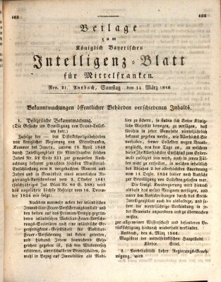 Königlich Bayerisches Intelligenzblatt für Mittelfranken (Ansbacher Intelligenz-Zeitung) Samstag 14. März 1846