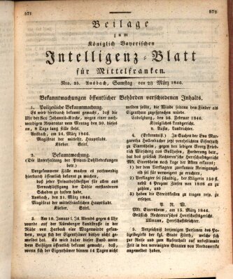 Königlich Bayerisches Intelligenzblatt für Mittelfranken (Ansbacher Intelligenz-Zeitung) Samstag 28. März 1846