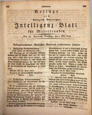 Königlich Bayerisches Intelligenzblatt für Mittelfranken (Ansbacher Intelligenz-Zeitung) Samstag 2. Mai 1846