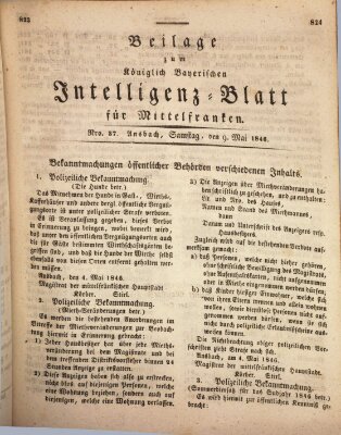 Königlich Bayerisches Intelligenzblatt für Mittelfranken (Ansbacher Intelligenz-Zeitung) Samstag 9. Mai 1846