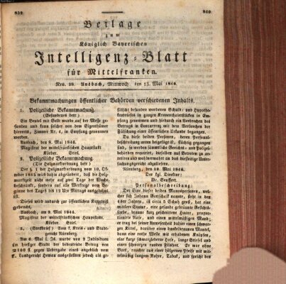 Königlich Bayerisches Intelligenzblatt für Mittelfranken (Ansbacher Intelligenz-Zeitung) Mittwoch 13. Mai 1846