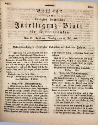 Königlich Bayerisches Intelligenzblatt für Mittelfranken (Ansbacher Intelligenz-Zeitung) Samstag 18. Juli 1846