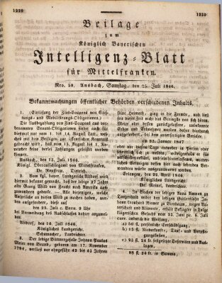 Königlich Bayerisches Intelligenzblatt für Mittelfranken (Ansbacher Intelligenz-Zeitung) Samstag 25. Juli 1846