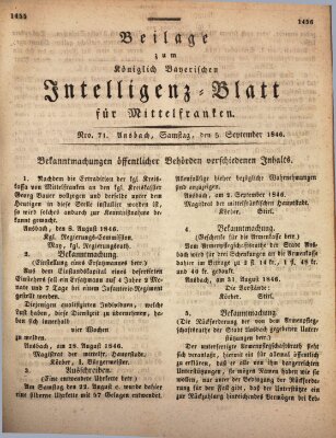 Königlich Bayerisches Intelligenzblatt für Mittelfranken (Ansbacher Intelligenz-Zeitung) Samstag 5. September 1846