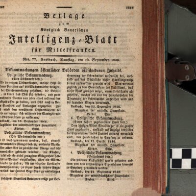 Königlich Bayerisches Intelligenzblatt für Mittelfranken (Ansbacher Intelligenz-Zeitung) Samstag 26. September 1846